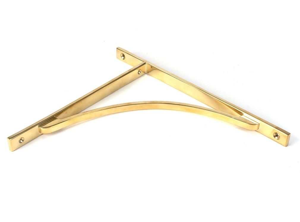 Close-Up of Polished Brass "Appleton" Traditional Arched Shelf Bracket - 314mm x 250mm