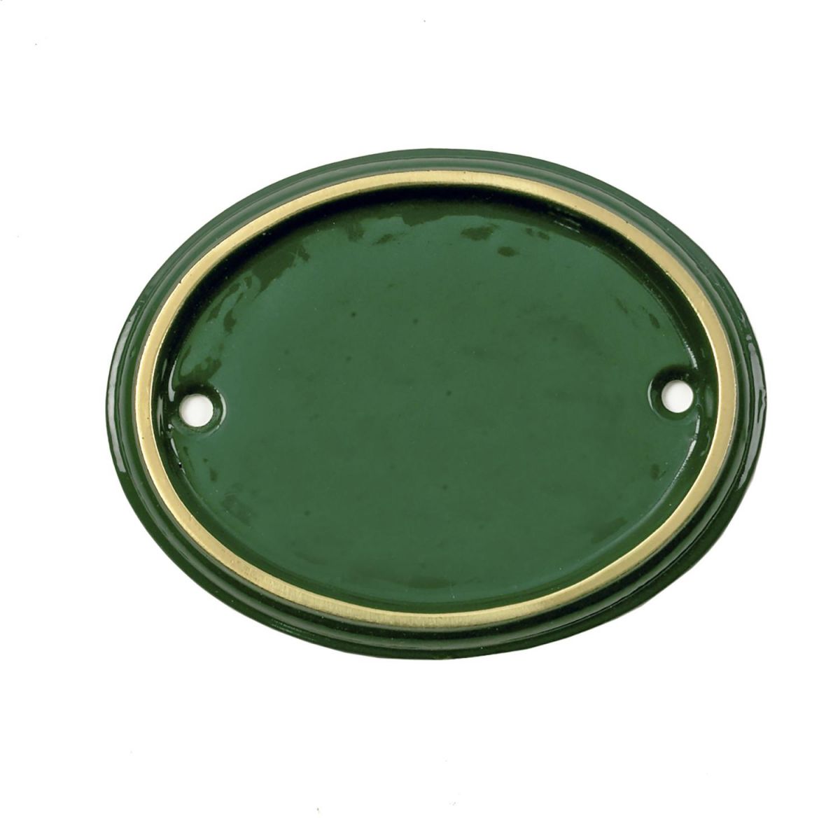 Cast Oval House Number Sign Finished in Polished Brass & Green 