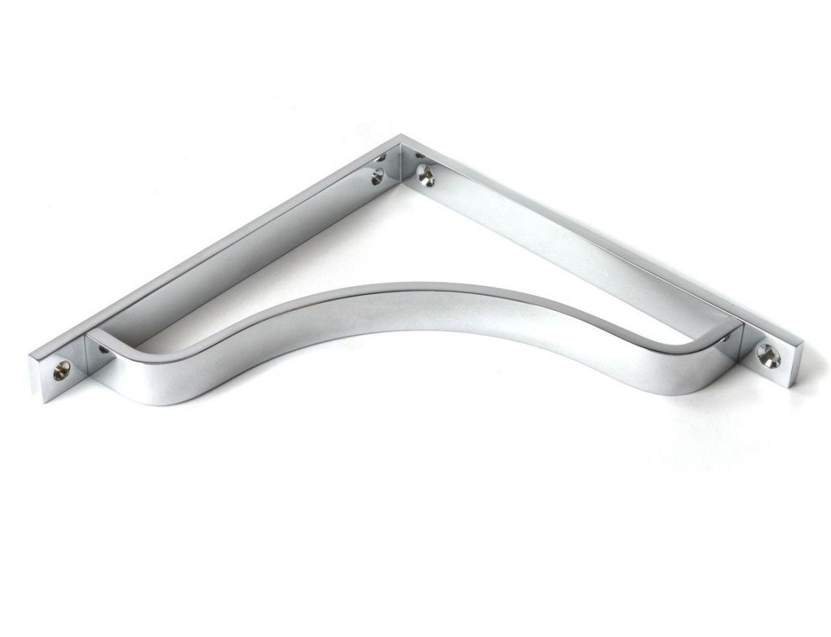 Close-Up of Polished Chrome "Arch-Way" Modern Shelf Bracket - 200mm x 200mm