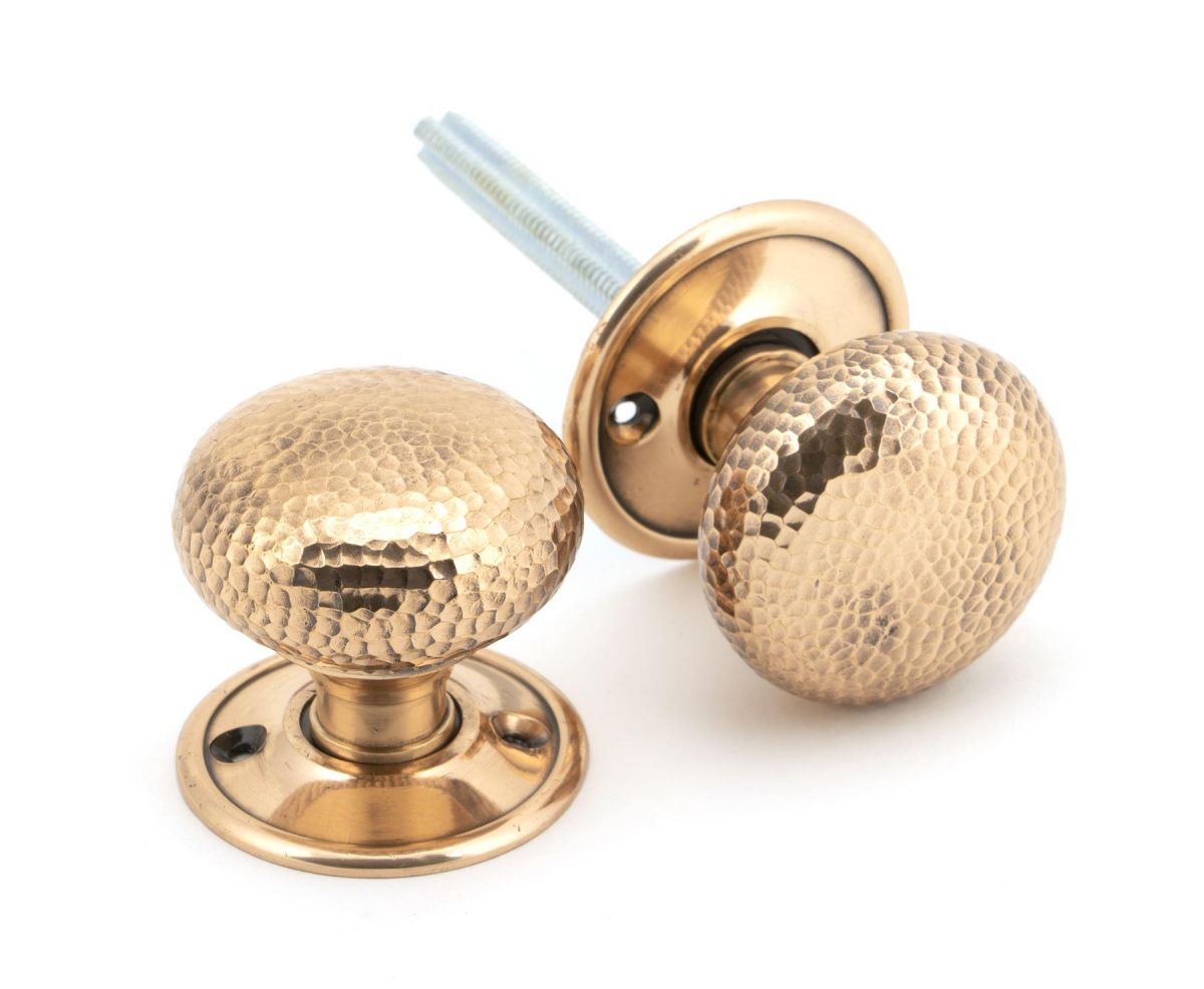 Polished Copper Hammered Mortice & Rim Doorknob Set Spindle