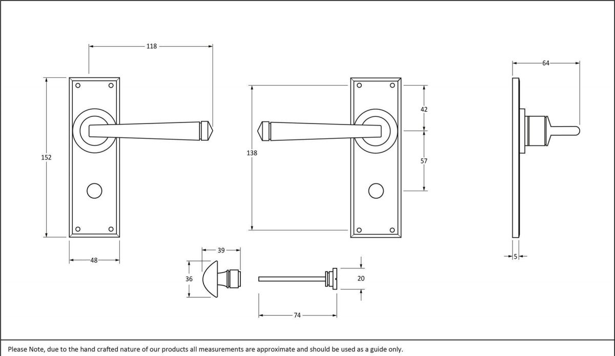 Polished Copper Lever Bathroom Door Handle Dimensions