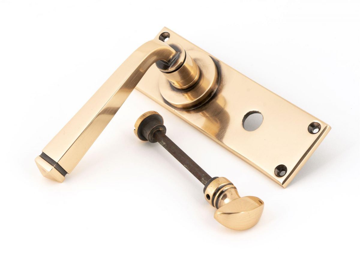 Polished Copper Lever Bathroom Door Handle & Thumbturn
