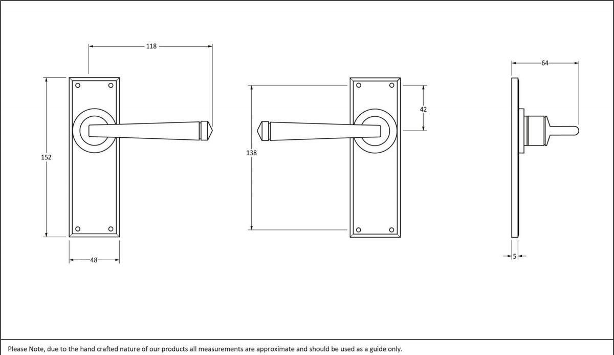 Polished Copper Lever Latch Door Handle Dimensions