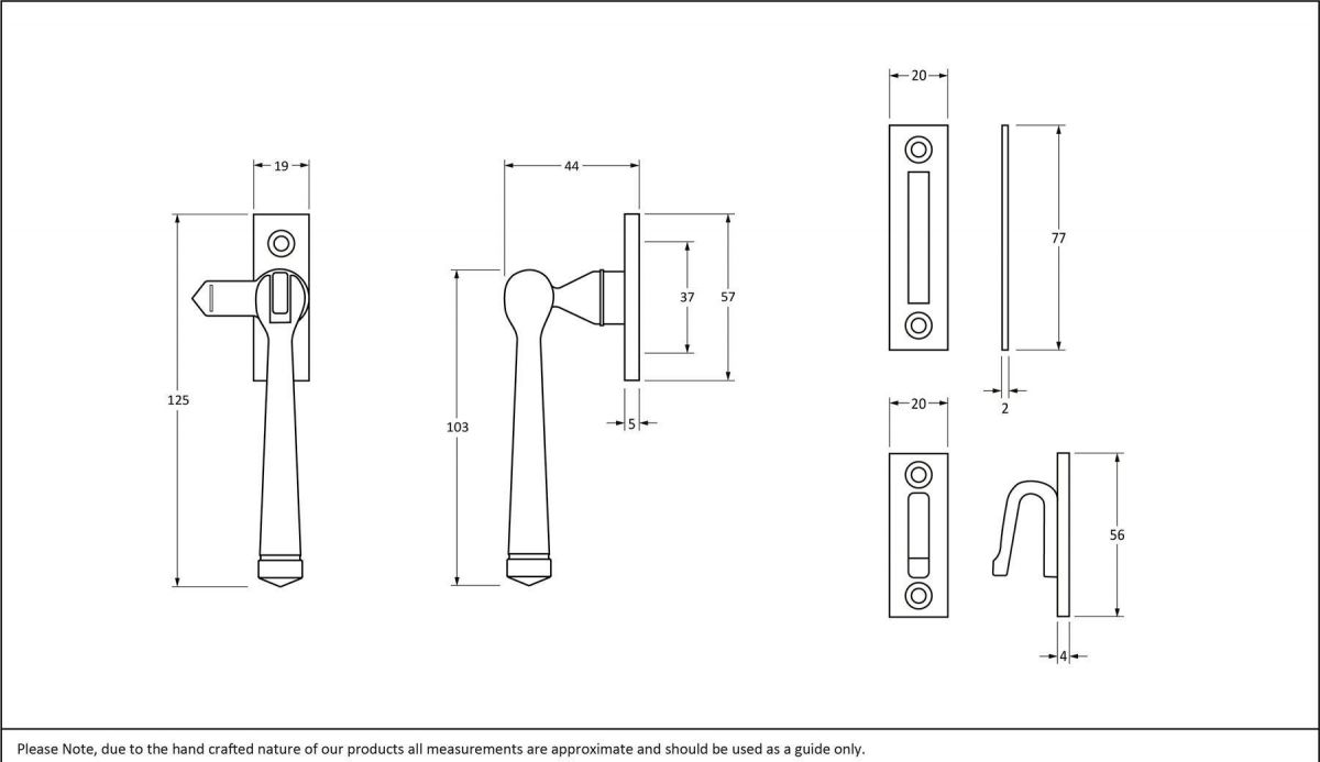 Polished Copper Locking Casement Window Fastener Dimensions