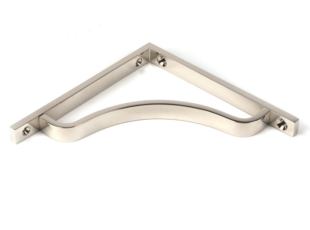 Close-Up of Polished Nickel "Arch-Way" Modern Shelf Bracket - 150mm x 150mm