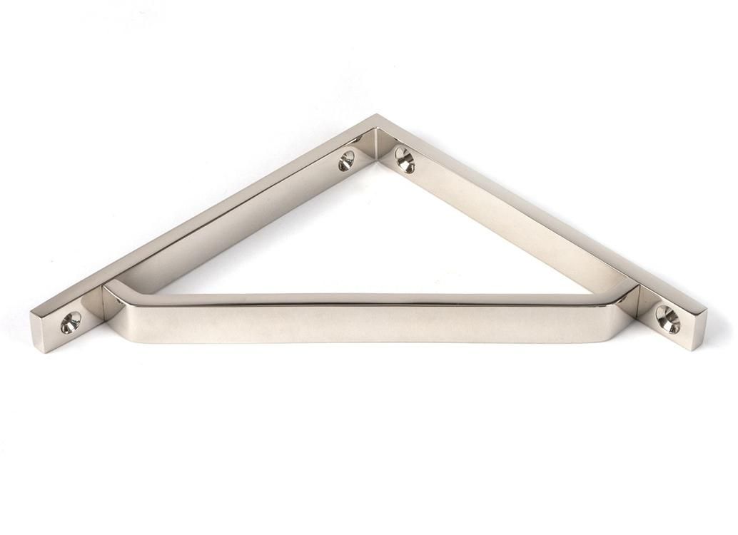 Close-Up of Polished Nickel "Emmanuel" Modern Shelf Bracket - 150mm x 150mm