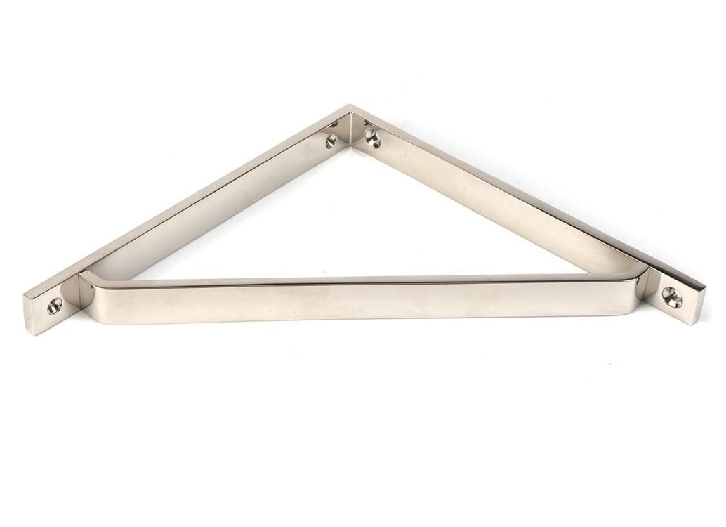 Close-Up of Polished Nickel "Emmanuel" Modern Shelf Bracket - 200mm x 200mm