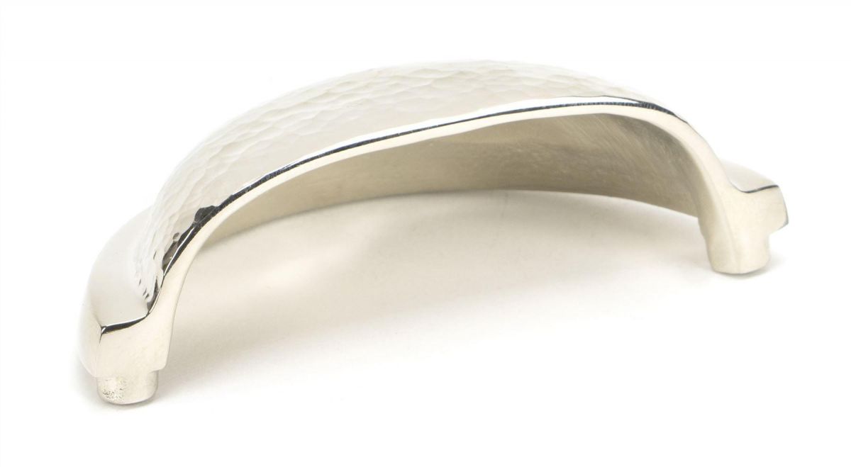 Polished Nickel Curved Drawer Pull with Hammered Handle Interior
