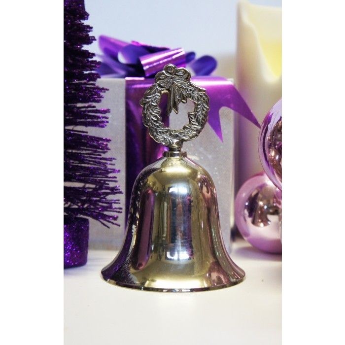 Christmas Wreath Hand Bell Finished In A Polished Nickel