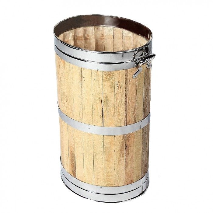 Wooden Log Basket with Polished Steel Rims