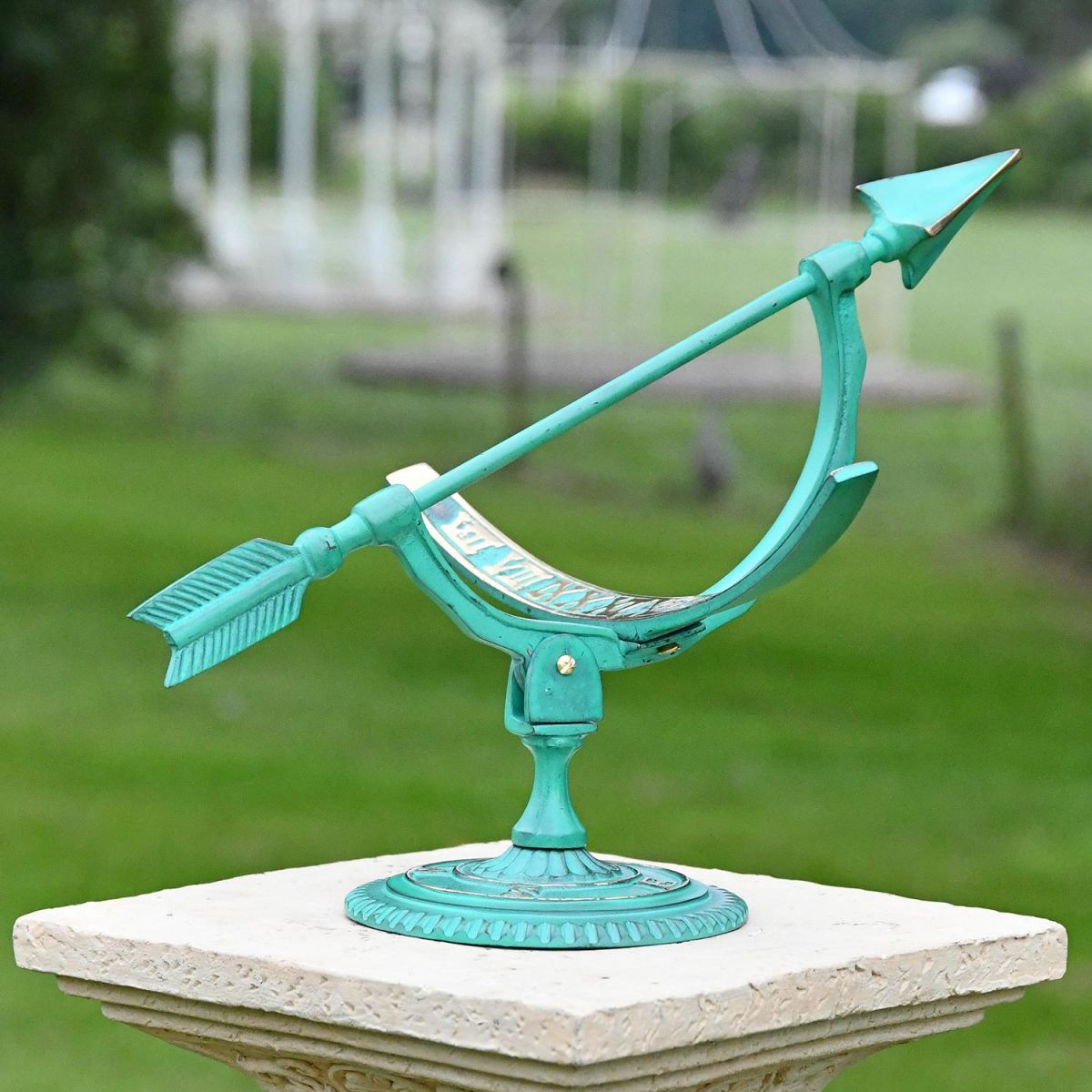 "Pompeii" Verdigris Armillary in Situ on the Garden