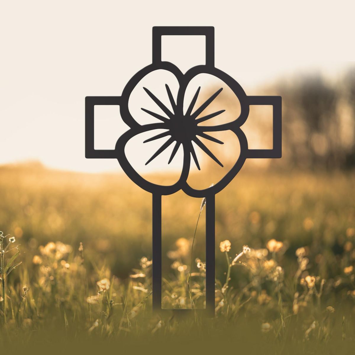 Black Ground Spike with Poppy Cross "Remembrance" Topper