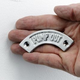 Bright Chrome Cast Arched Sign "Pump Out"