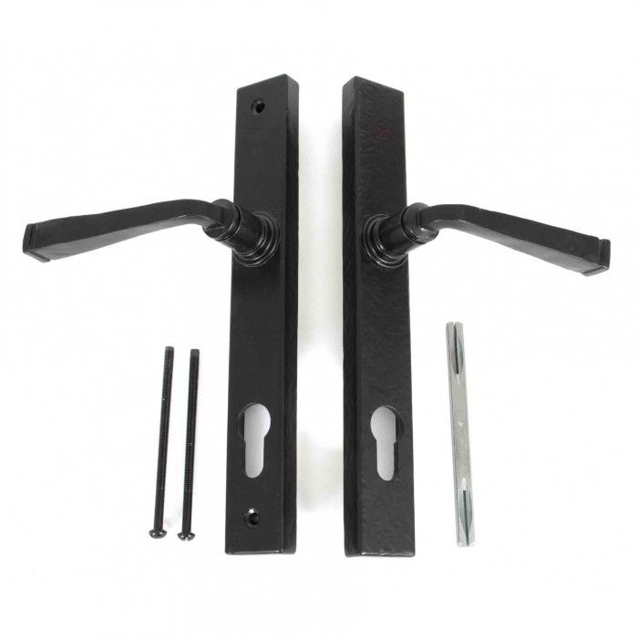 Sprung Slimline Lever Espagnolette Lock Set Black Interior/Exterior with Fixings