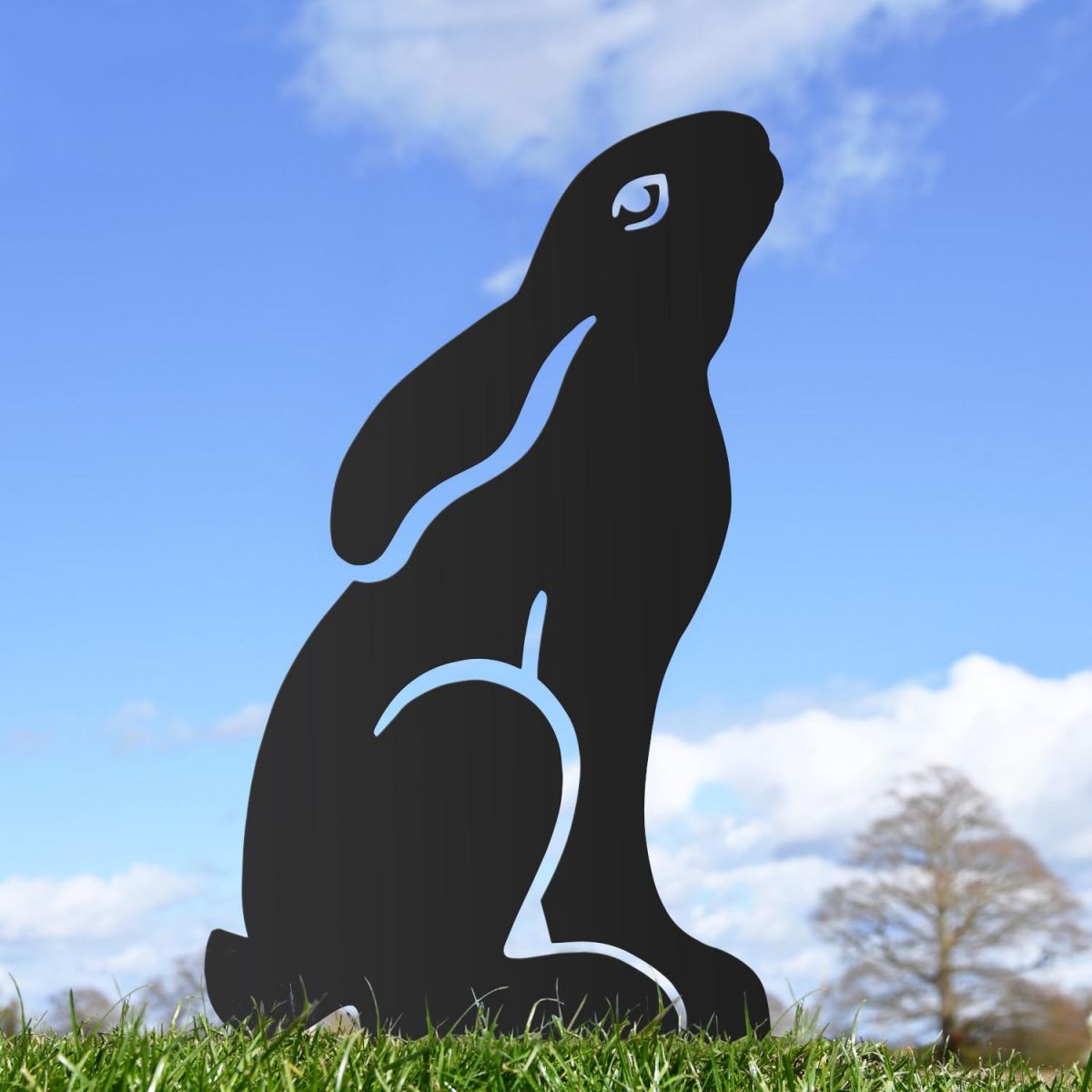Realistic Moon Gazing Hare Sheet Steel Silhouette in Black Finish