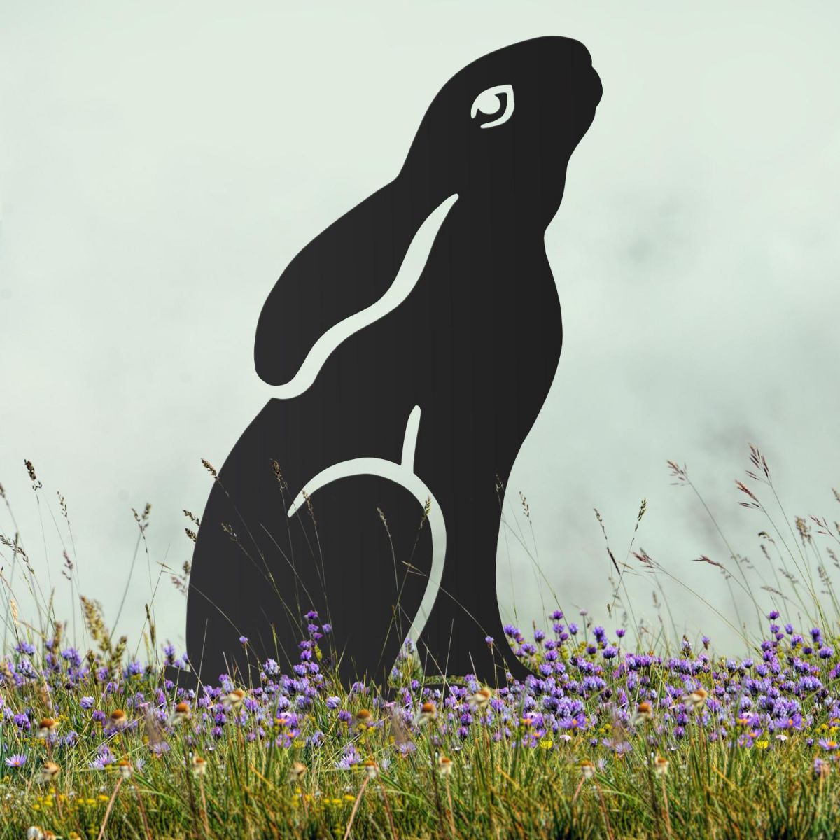 Black Sheet Steel Silhouette with Realistic Moon Gazing Hare Design