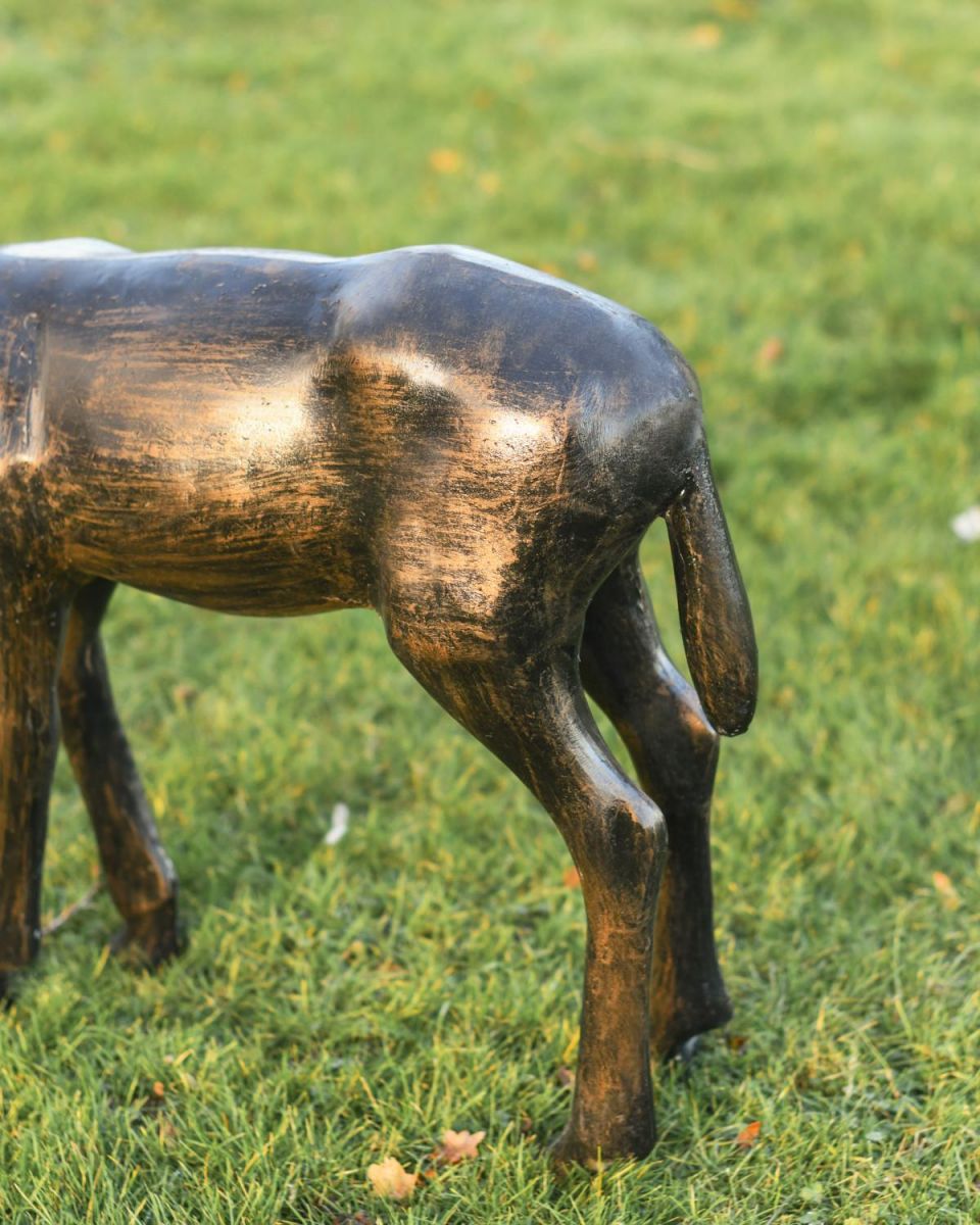 Close-Up of Recycled Cast Aluminium Antique Bronze Glimmer Grazing Doe Sculpture