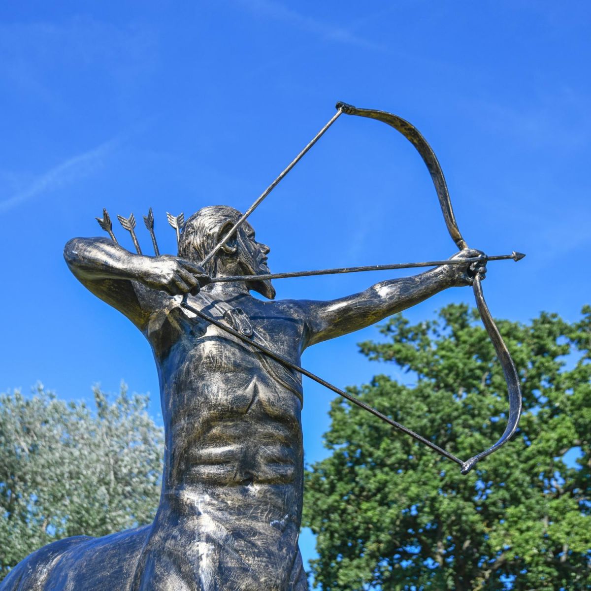 Recycled Cast Aluminium Brushed Gold "Archer" Centaur Sculpture in Situ