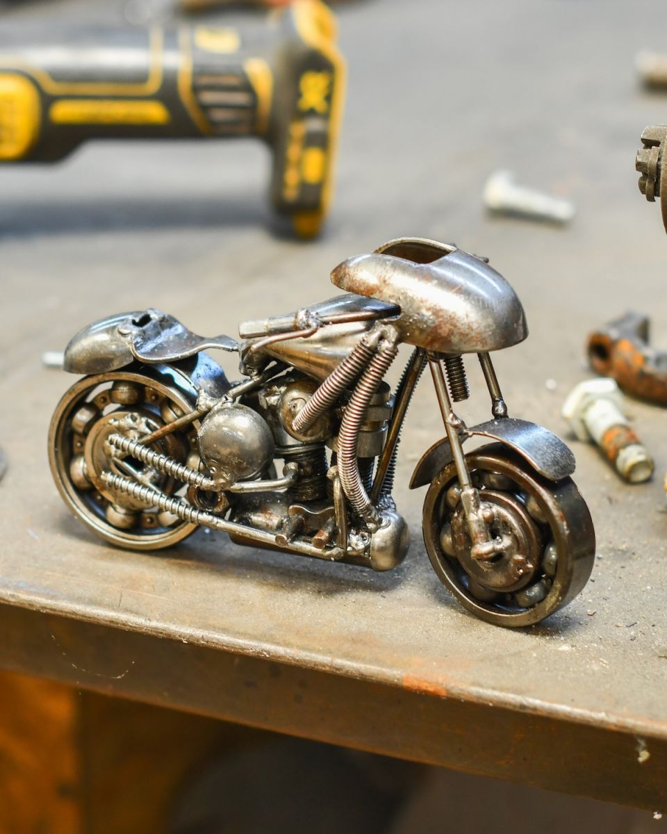 Recycled Metal Futuristic Bike Sculpture