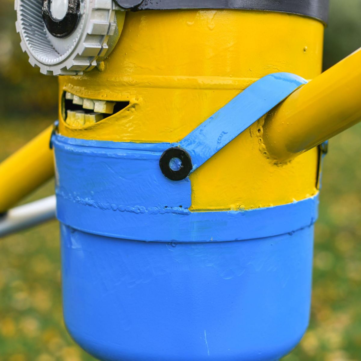 Recycled Metal "Giddy Gardener" Henchman Sculpture in Situ