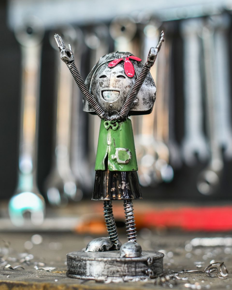 Recycled Metal Girl Sculpture
