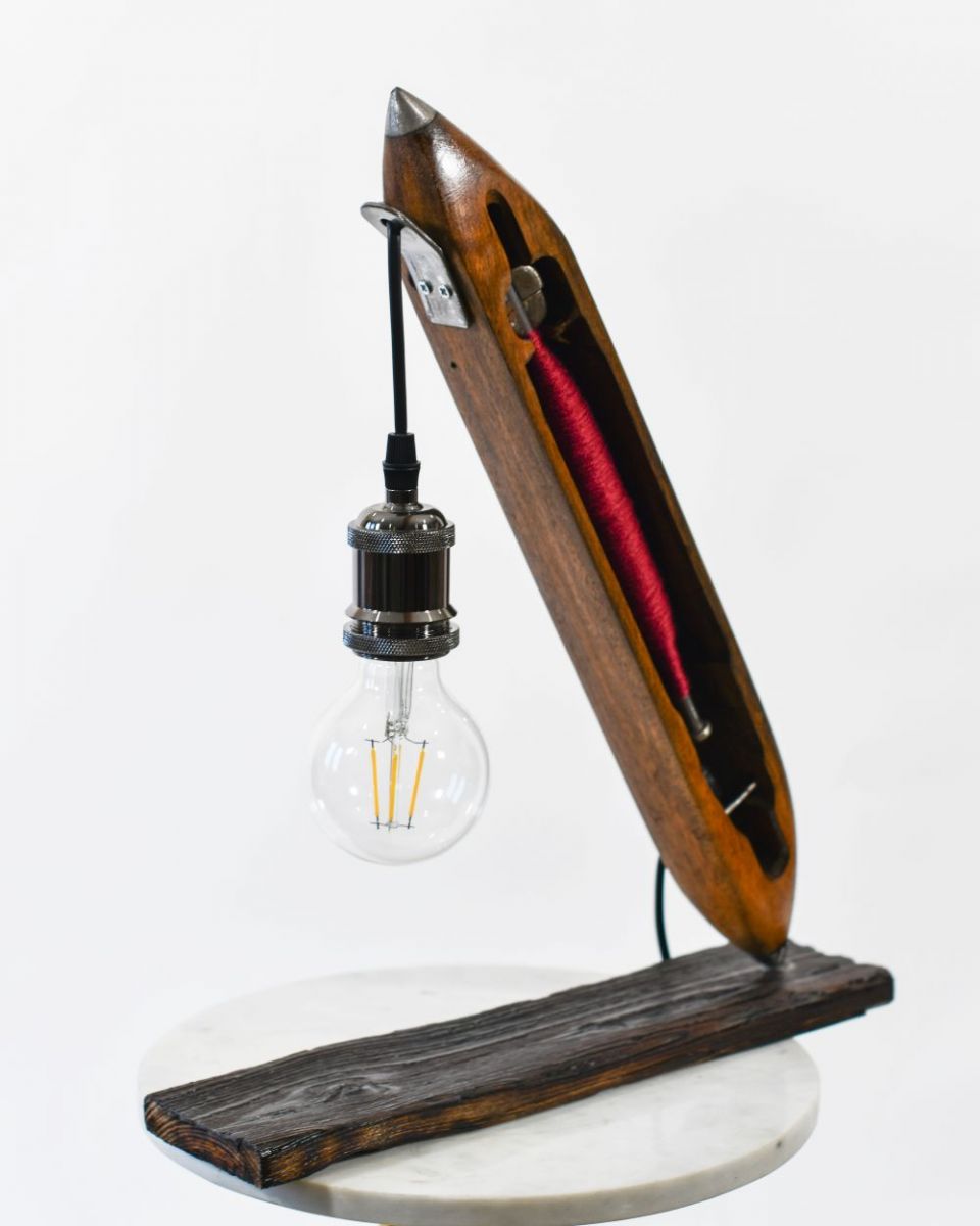 Red Loom Bobbin Table Lamp