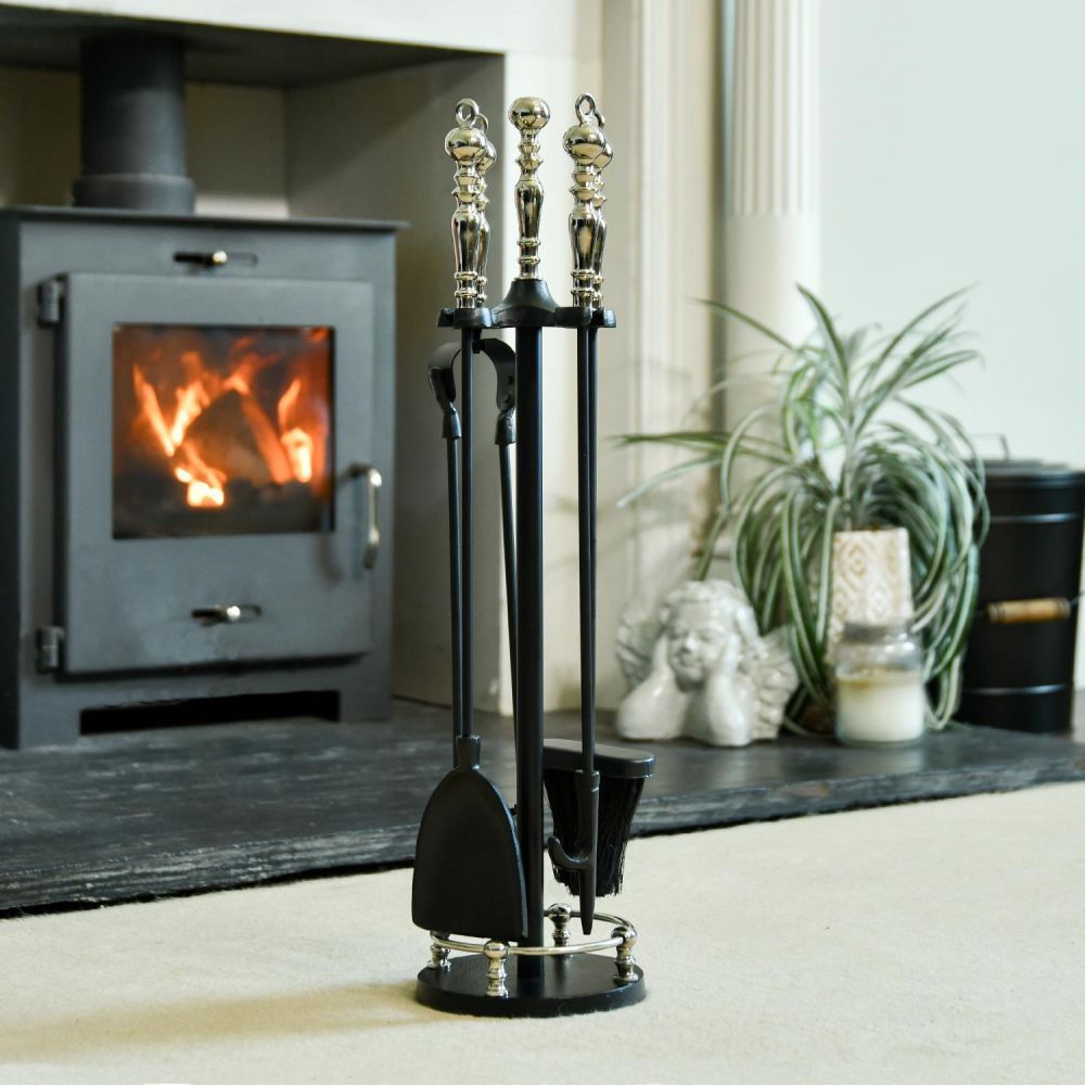 "Regency" Black Iron & Nicke Fireside Companion Set 66cm