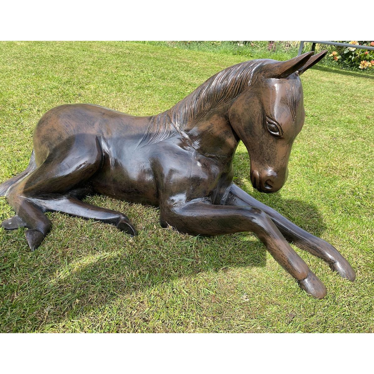 Resting Foal Garden Horse Sculpture Finished in a Bronze Finish