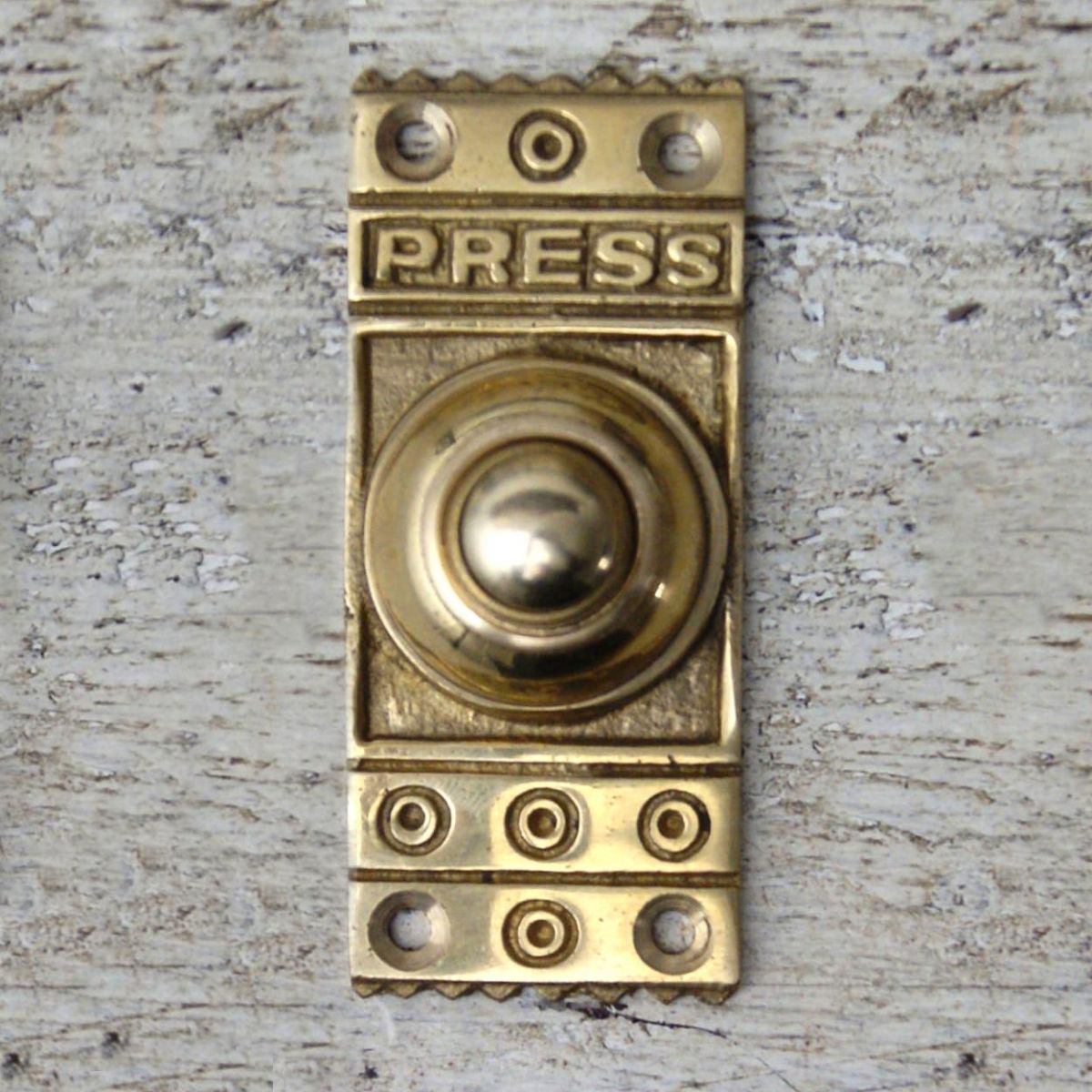 Retro "Push" Door Bell Push in Polished Brass