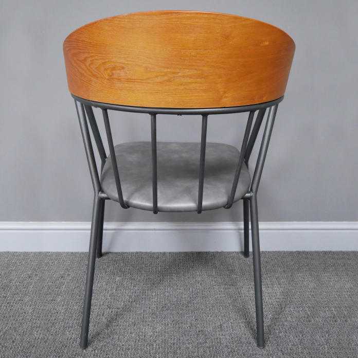 Metal, Wood & Leather Curved Back Dining Chair