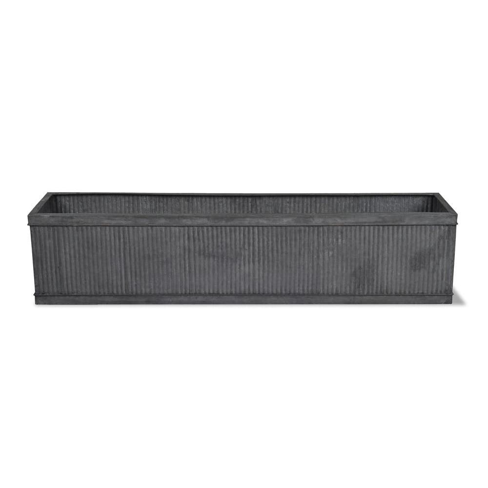 Ribbed Steel Window Trough Planter Finished in a Zinc Plating