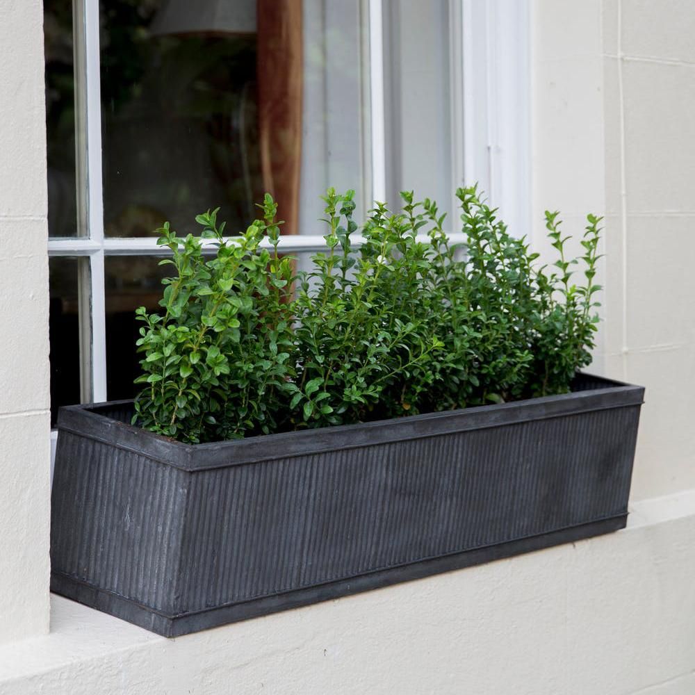 Ribbed Steel Window Trough Planter in Situ