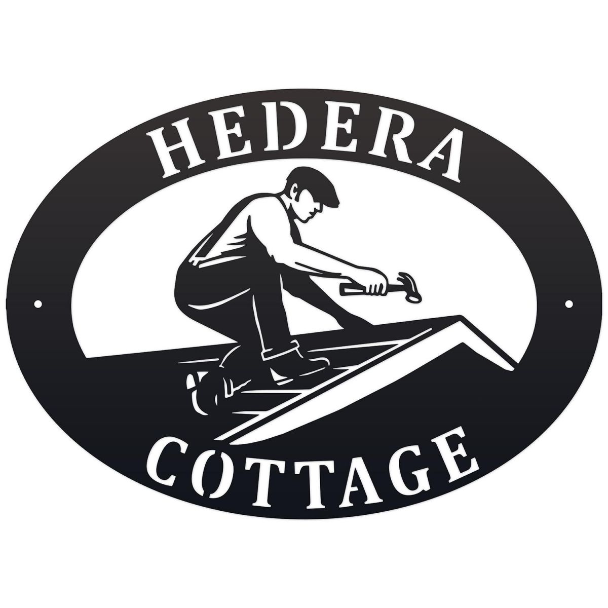 Roofer Iron Oval House Sign in a Black Finish