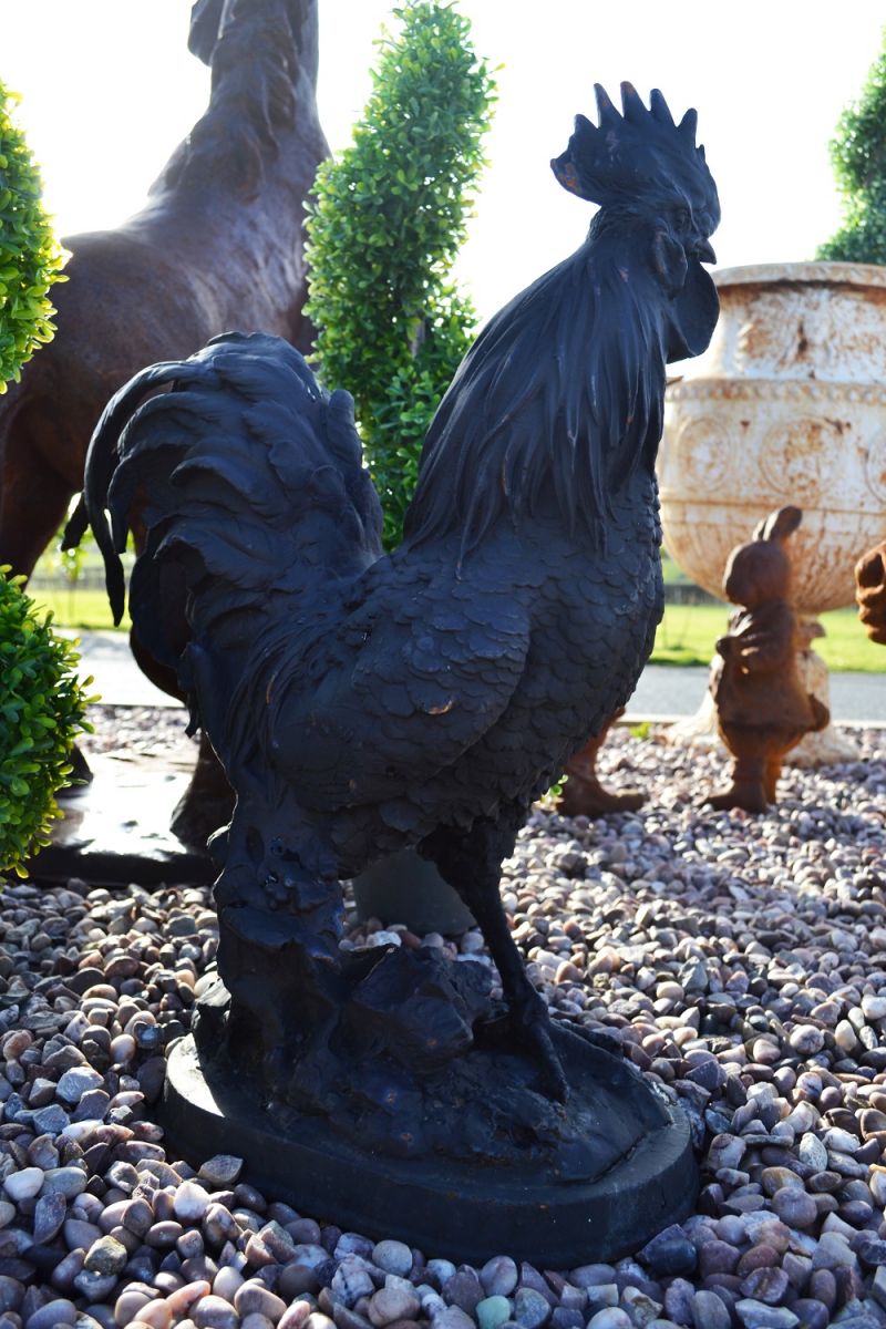 Cast Iron Black Rooster Sculpture