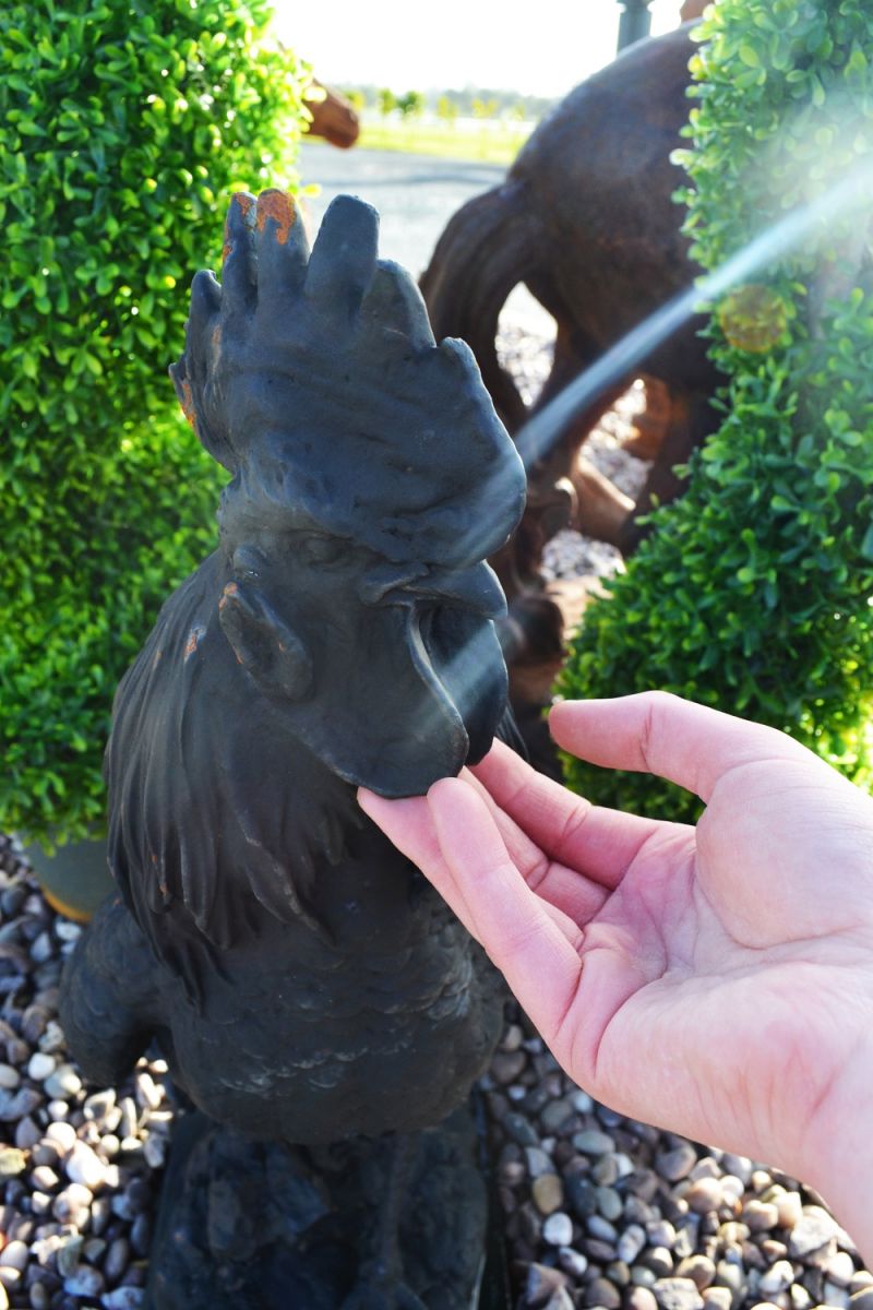 Cast Iron Black Rooster Sculpture