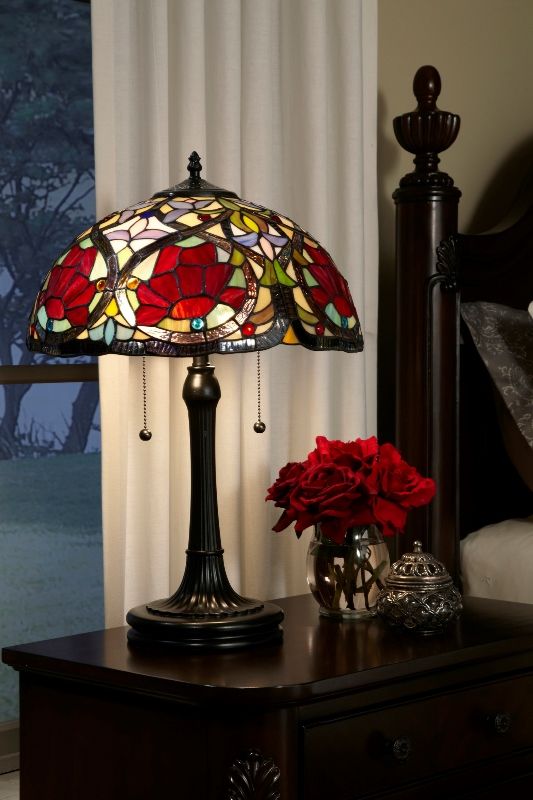 "Hartnell Hall" Stained Glass Rose Design Table Lamp