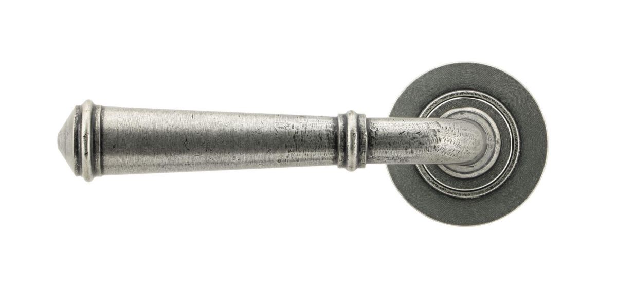 Rounded Pewter Lever Door Handle on Rose