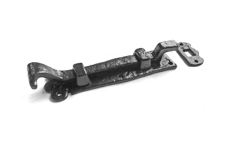 5" Rustic Antique Black Iron Cranked Door or Gate Bolt With Scrolled Handle