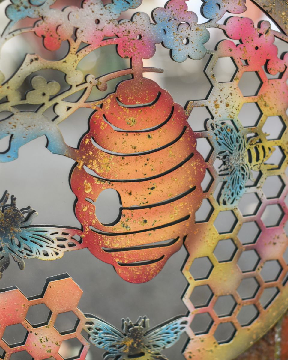 Rustic Bee HIve Mirrored Garden Wall Art Hive