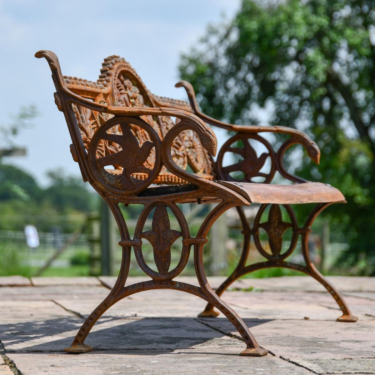 Close up of Rustic Cast Iron Garden Bench 