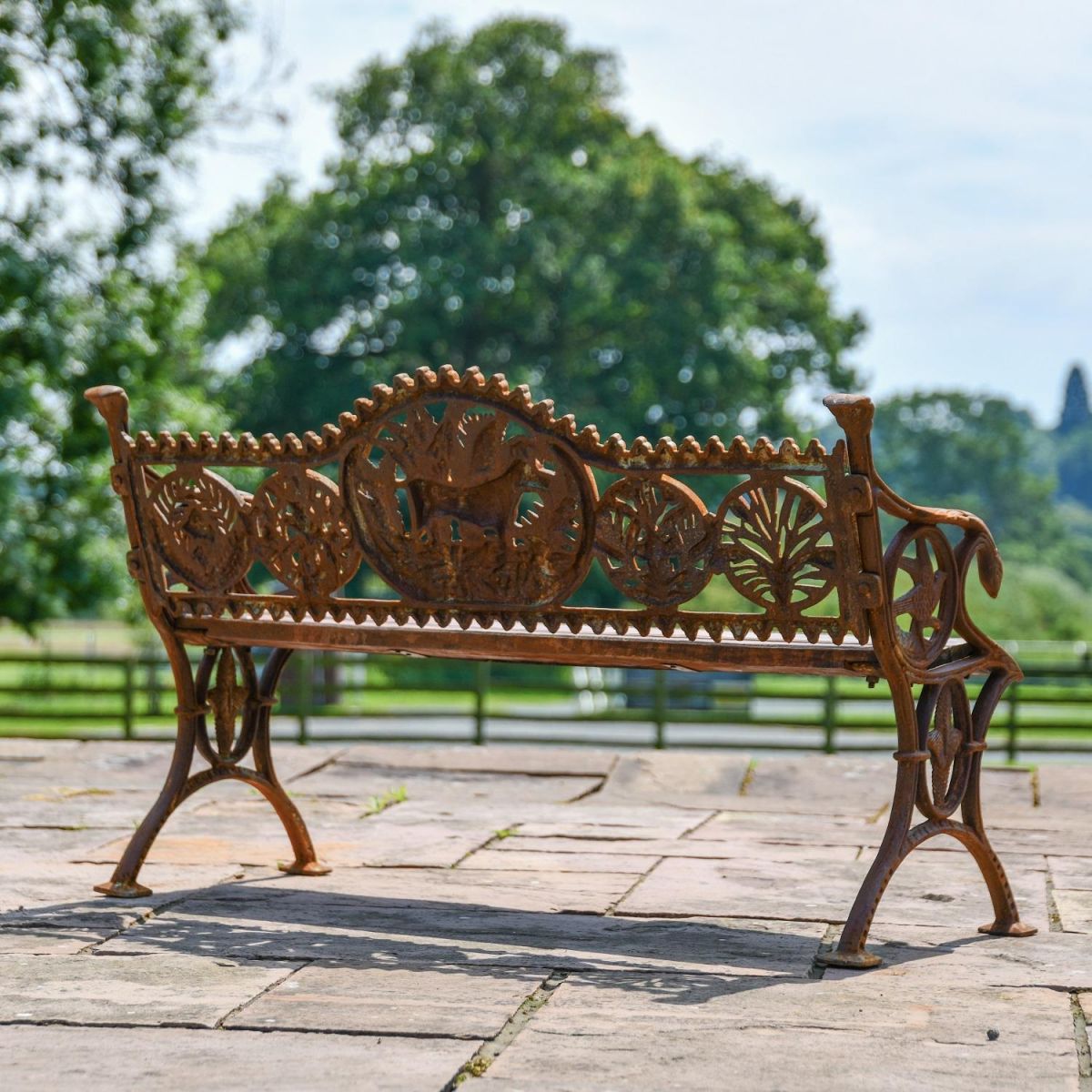 Rear view of Rustic Cast Iron Garden Bench