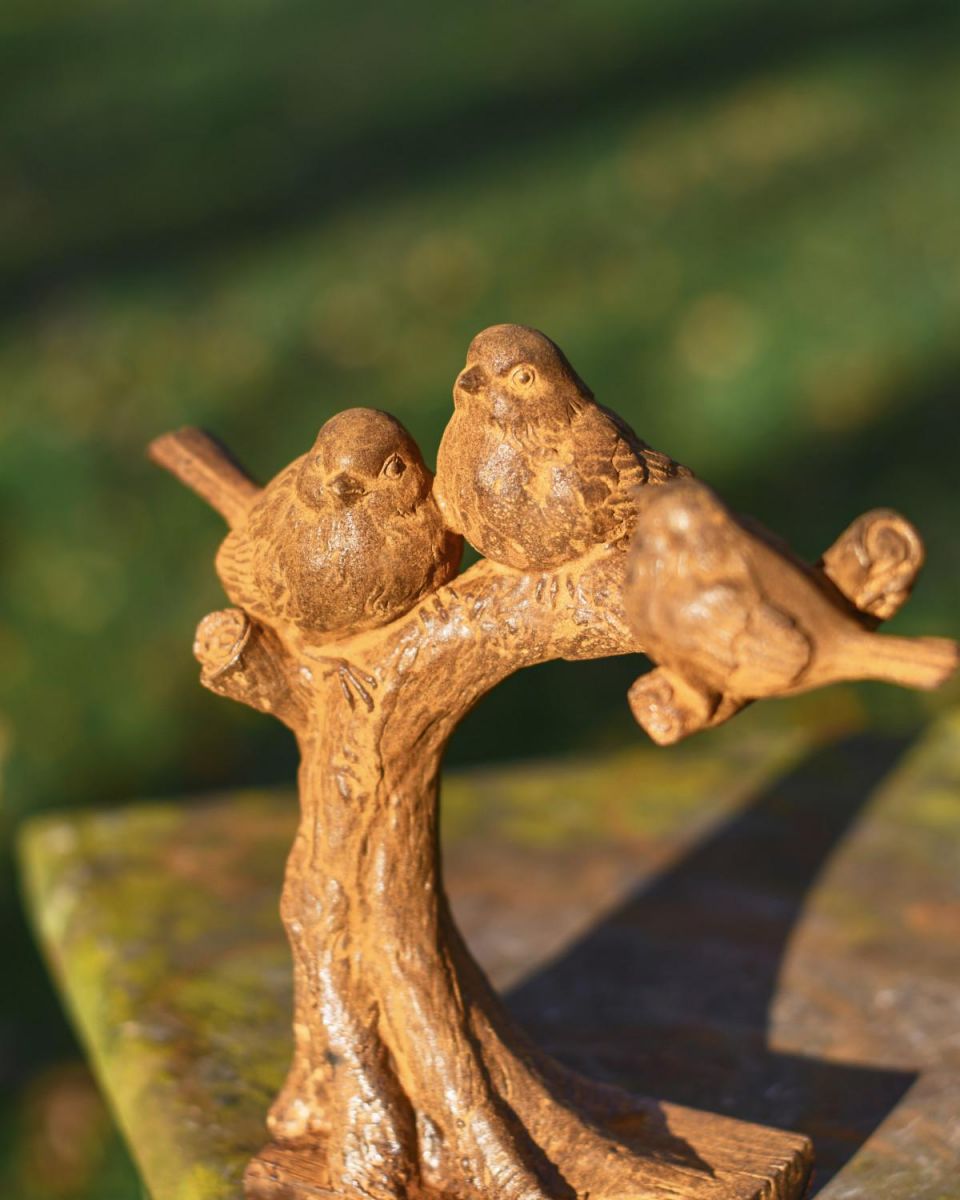 Rustic Cast Iron Three Little Birds Garden Sculpture