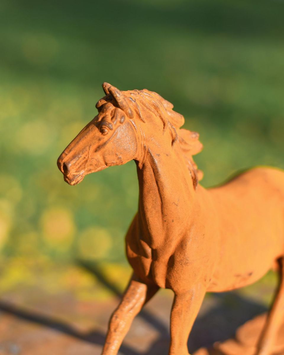 Rustic Cast Iron "Horse in Gallop" Garden Sculpture
