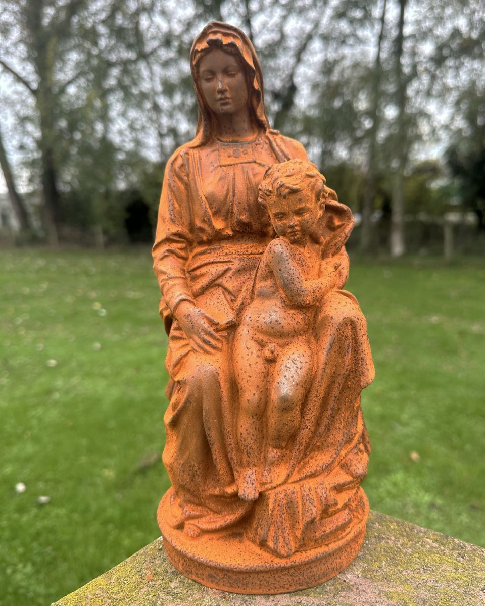 Rustic Cast Iron Madonna of Bruges Garden Sculpture