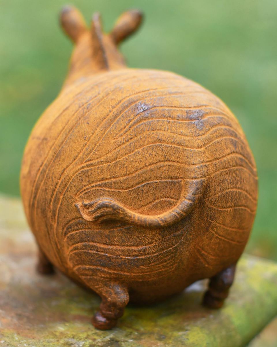 Reverse Shot of Rustic Cast Iron "Spherical" Chubby Zebra Garden Sculpture