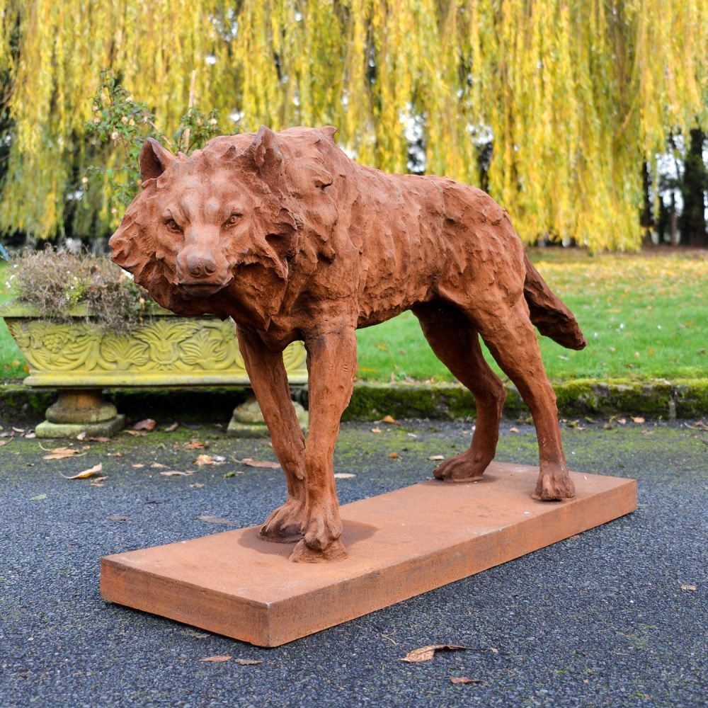 Rustic Cast Iron "Stalking" Wolf Sculpture