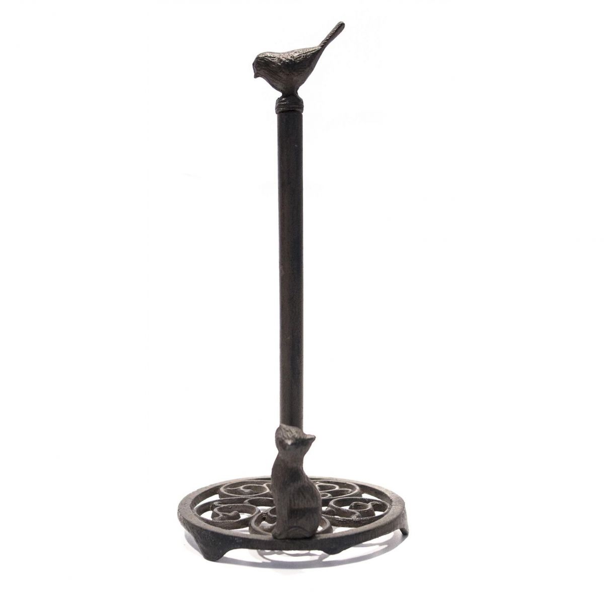 Cat & Bird Kitchen Roll Holder in a Rustic Finish