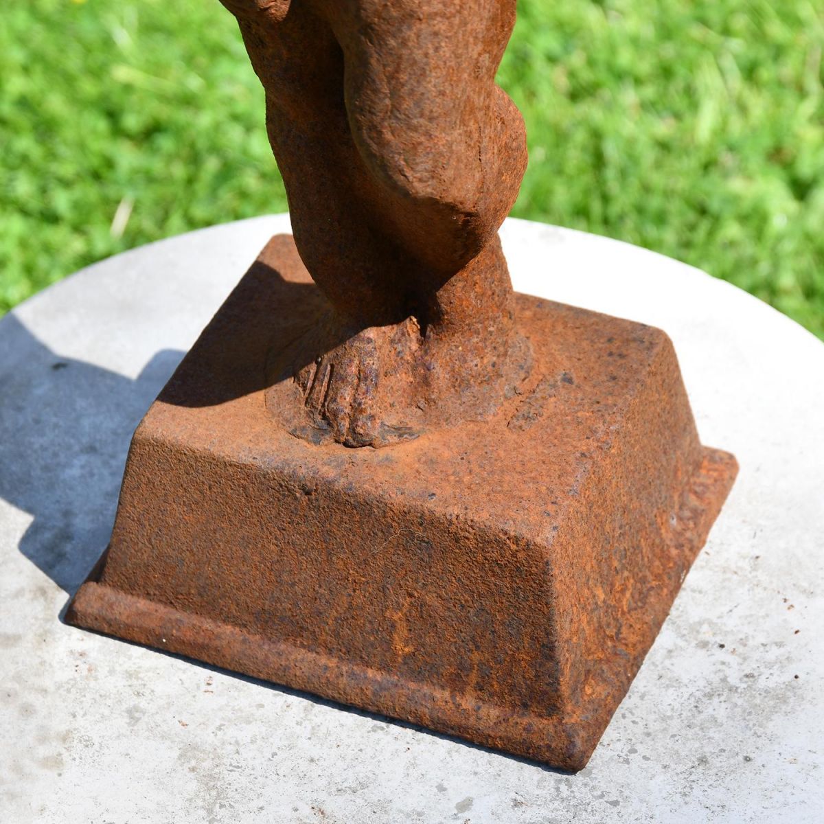 Close-up of the Base on the Rustic Cherub Bird Bath
