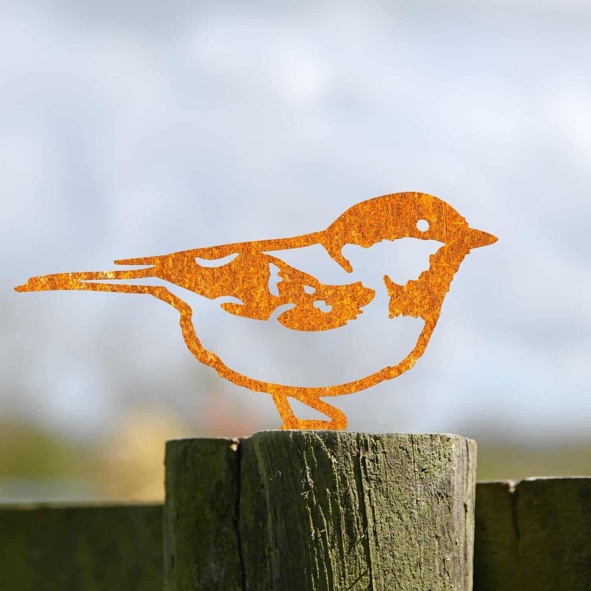 Rustic Steel Fence Topper with Coal Tit Design