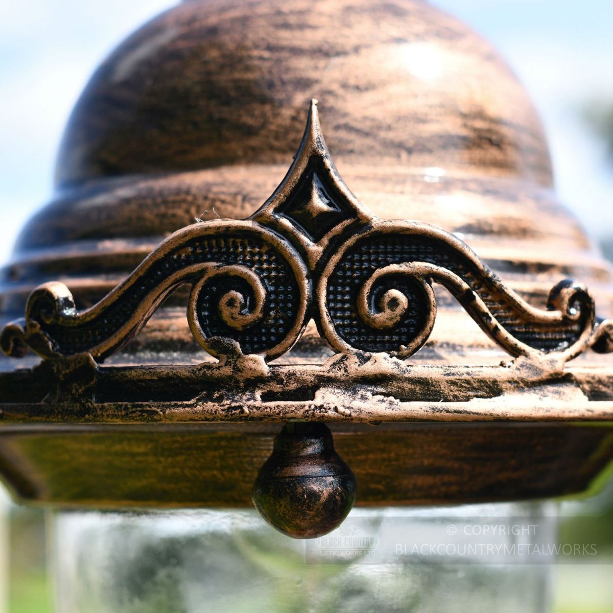 Rustic Copper Finial Detailing on lamp post